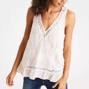 American Eagle Lace-Paneled Tank Cream XXL NWOT